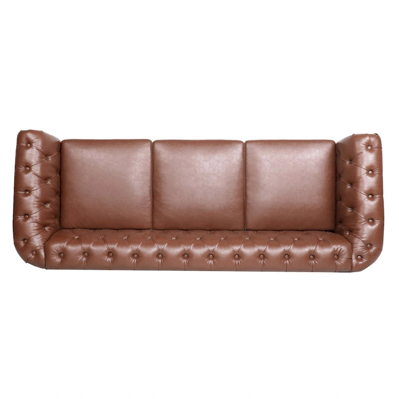 Classically Elegant 84.65 Three-Seater Rolled Arm Chesterfield Sofa in PU Leather - Sturdy Birch Legs, Soft Upholstery