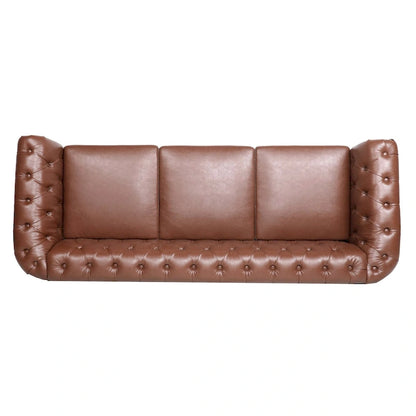 Classically Elegant 84.65 Three-Seater Rolled Arm Chesterfield Sofa in PU Leather - Sturdy Birch Legs, Soft Upholstery