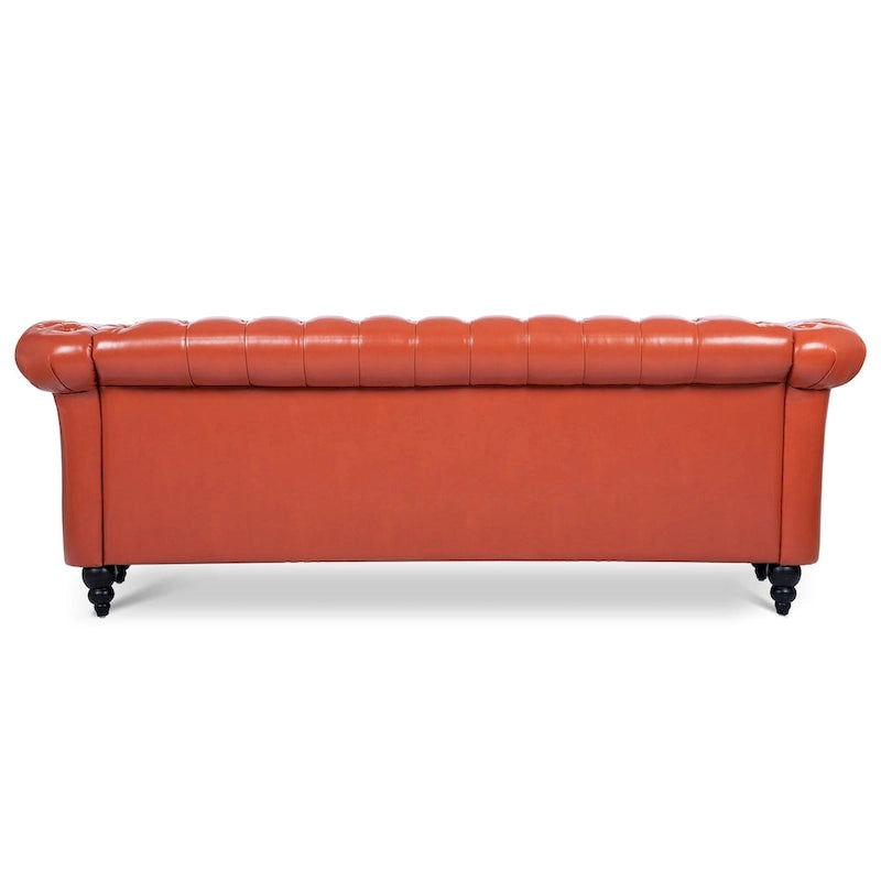 Classically Elegant 84.65 Three-Seater Rolled Arm Chesterfield Sofa in PU Leather - Sturdy Birch Legs, Soft Upholstery