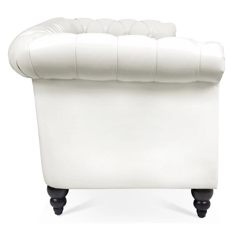 Classically Elegant 84.65 Three-Seater Rolled Arm Chesterfield Sofa in PU Leather - Sturdy Birch Legs, Soft Upholstery