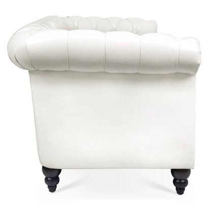 Classically Elegant 84.65 Three-Seater Rolled Arm Chesterfield Sofa in PU Leather - Sturdy Birch Legs, Soft Upholstery