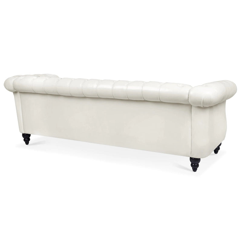 Classically Elegant 84.65 Three-Seater Rolled Arm Chesterfield Sofa in PU Leather - Sturdy Birch Legs, Soft Upholstery