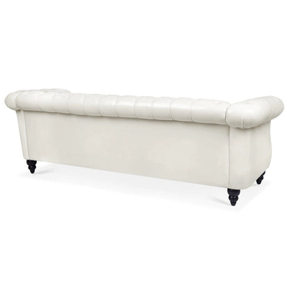 Classically Elegant 84.65 Three-Seater Rolled Arm Chesterfield Sofa in PU Leather - Sturdy Birch Legs, Soft Upholstery
