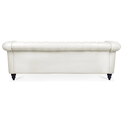 Classically Elegant 84.65 Three-Seater Rolled Arm Chesterfield Sofa in PU Leather - Sturdy Birch Legs, Soft Upholstery