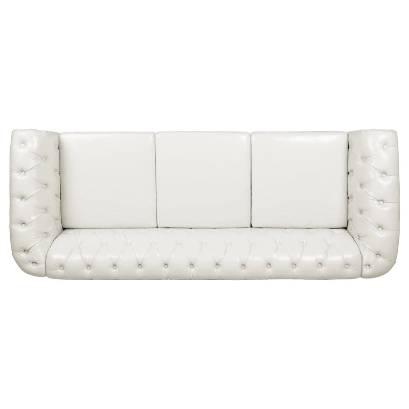Classically Elegant 84.65 Three-Seater Rolled Arm Chesterfield Sofa in PU Leather - Sturdy Birch Legs, Soft Upholstery