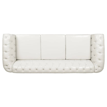 Classically Elegant 84.65 Three-Seater Rolled Arm Chesterfield Sofa in PU Leather - Sturdy Birch Legs, Soft Upholstery