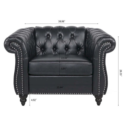 Classically Elegant 84.65 Three-Seater Rolled Arm Chesterfield Sofa in PU Leather - Sturdy Birch Legs, Soft Upholstery