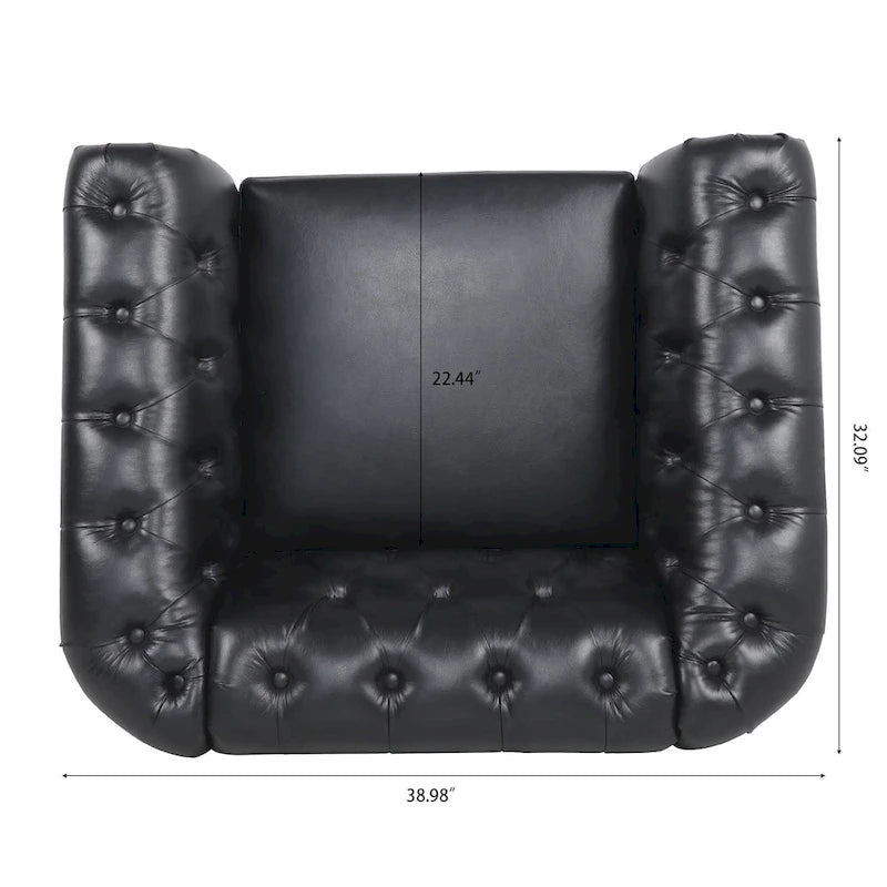 Classically Elegant 84.65 Three-Seater Rolled Arm Chesterfield Sofa in PU Leather - Sturdy Birch Legs, Soft Upholstery