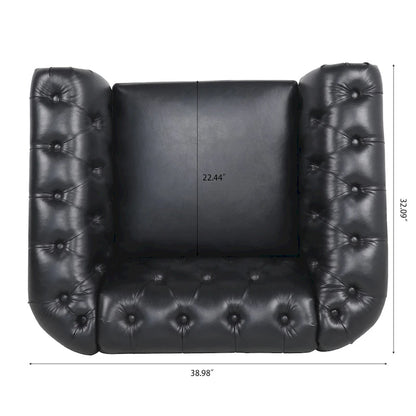Classically Elegant 84.65 Three-Seater Rolled Arm Chesterfield Sofa in PU Leather - Sturdy Birch Legs, Soft Upholstery