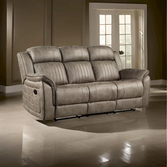 Bento 84 Inch Double Manual Recliner Sofa, Sandy Brown Polished Microfiber