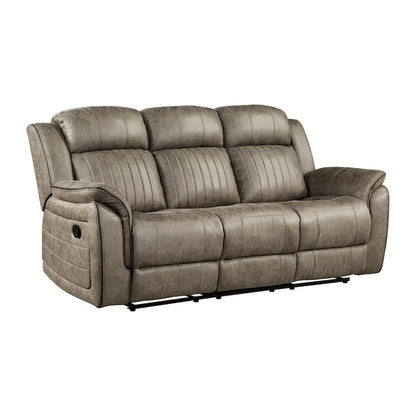 Bento 84 Inch Double Manual Recliner Sofa, Sandy Brown Polished Microfiber