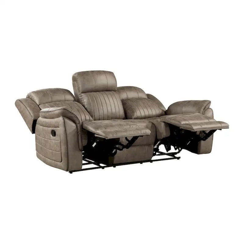 Bento 84 Inch Double Manual Recliner Sofa, Sandy Brown Polished Microfiber
