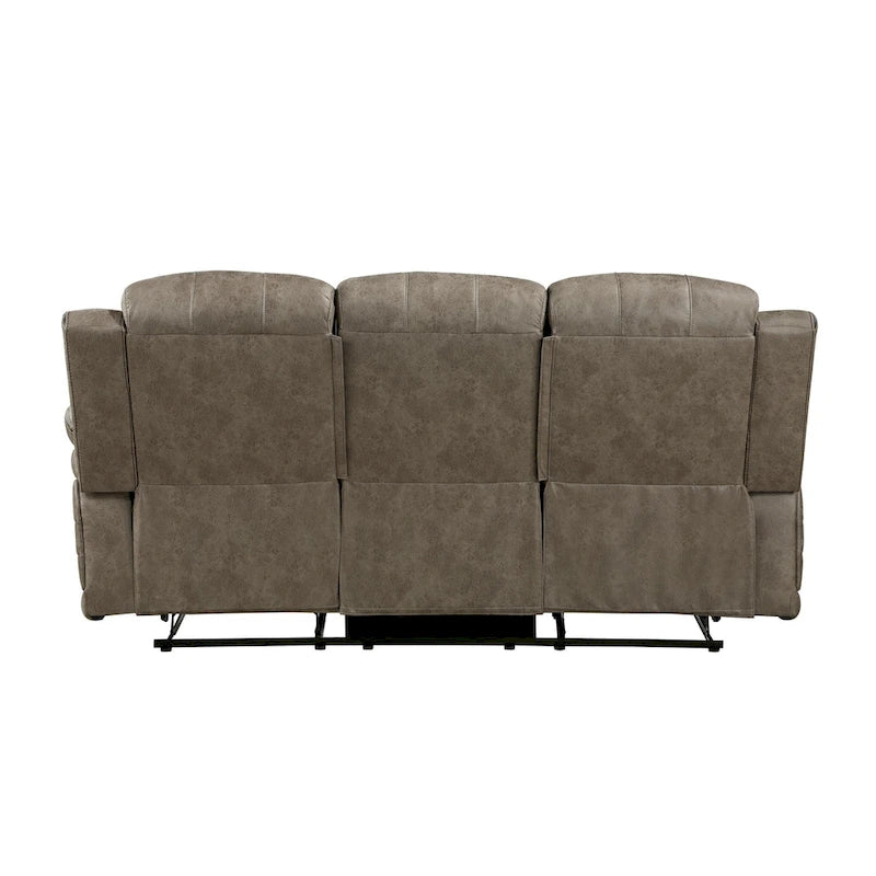 Bento 84 Inch Double Manual Recliner Sofa, Sandy Brown Polished Microfiber