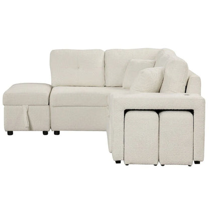 Sectional Sofa Pull Out Sofa Bed with Storage Ottoman, Convertible Sleeper for Living Room