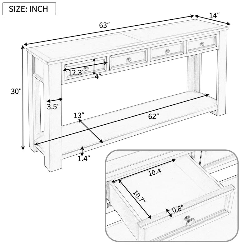 Console Table/Sofa Table with Storage Drawers and Bottom Shelf