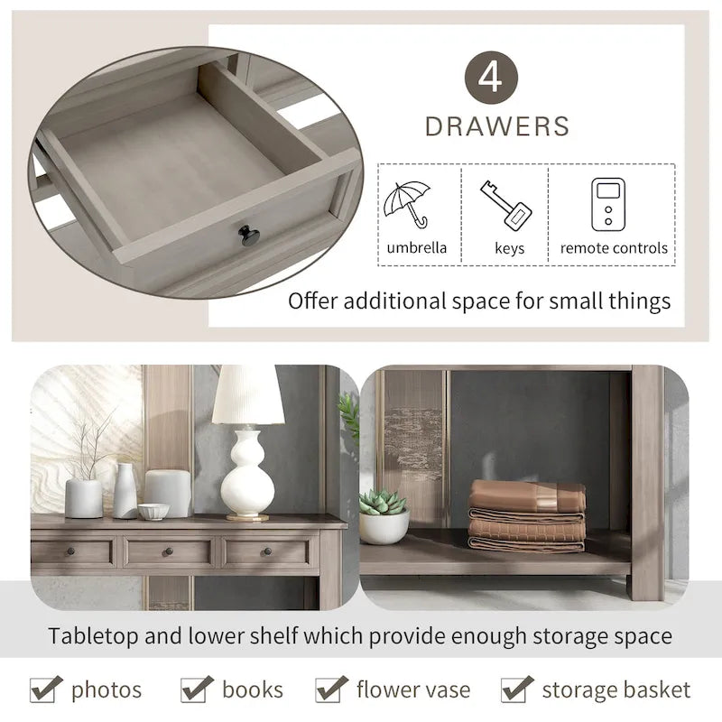 Console Table/Sofa Table with Storage Drawers and Bottom Shelf