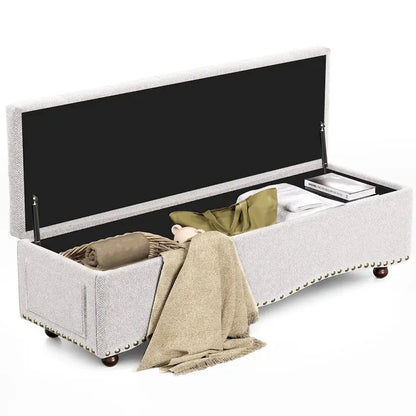 48.5 Tufted Storage Ottoman Bench with Nailhead Trims & 2 Large Side Pockets for Bedroom, Living Room, Entryway