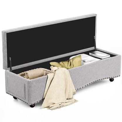 48.5 Tufted Storage Ottoman Bench with Nailhead Trims & 2 Large Side Pockets for Bedroom, Living Room, Entryway
