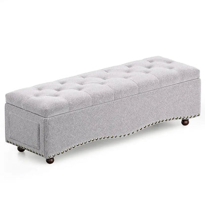 48.5 Tufted Storage Ottoman Bench with Nailhead Trims & 2 Large Side Pockets for Bedroom, Living Room, Entryway