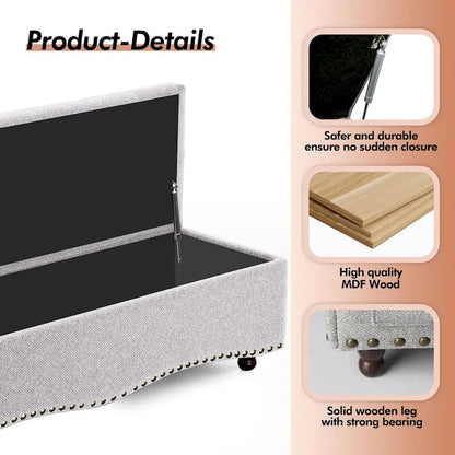 48.5 Tufted Storage Ottoman Bench with Nailhead Trims & 2 Large Side Pockets for Bedroom, Living Room, Entryway