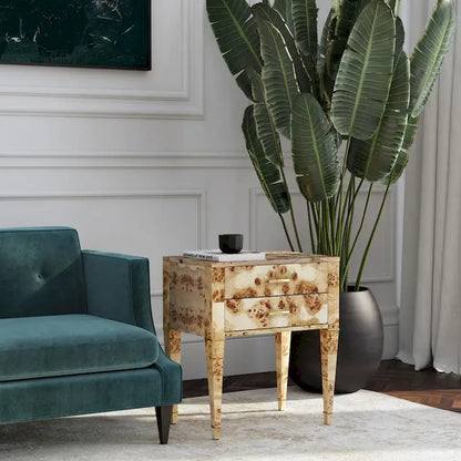 Kai 2 Drawer Burl Wood End Table
