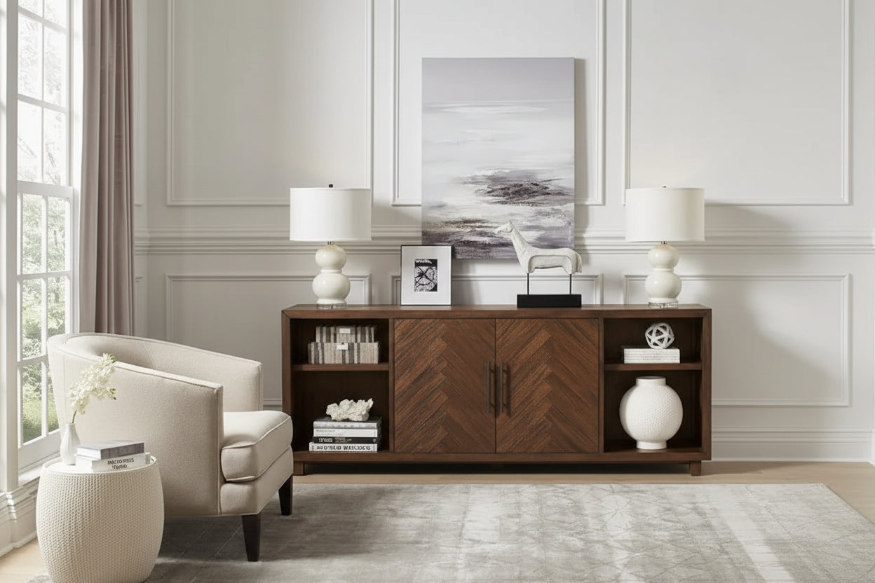 80 Two Door TV Console, Entertainment Stand, Wood Accent Cabinet, Fully Assembled, Gray - 80W x 32H x 16D