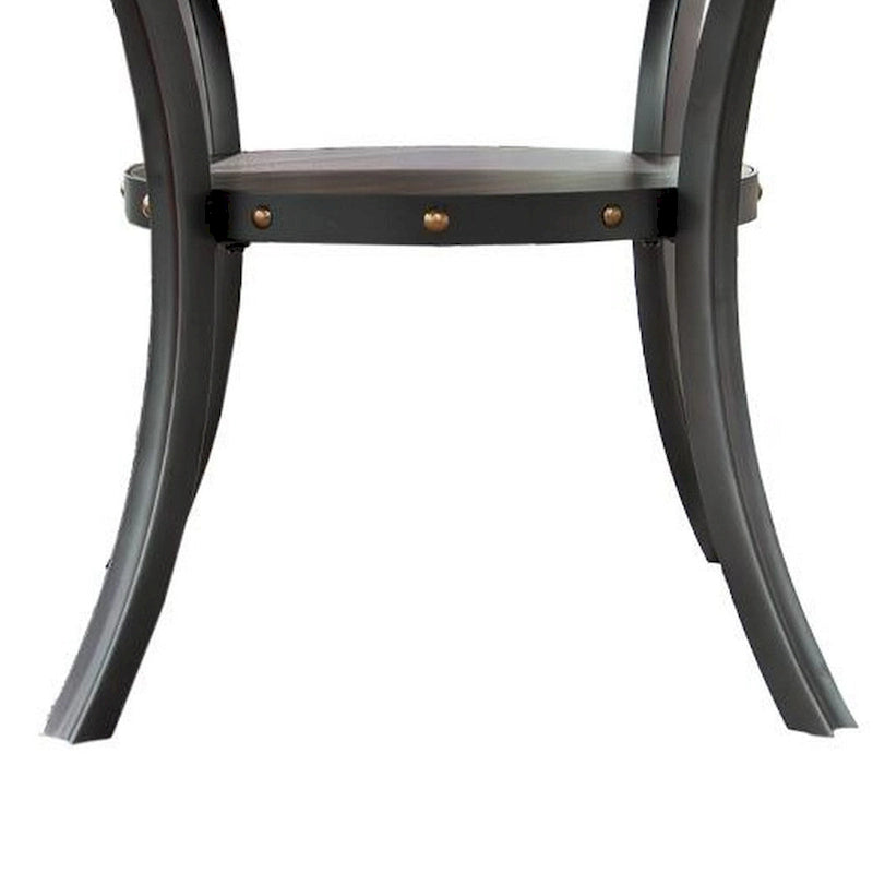 Sie 48 Inch Dining Table, Round Nailhead Trim Top with Shelf, Black Wood