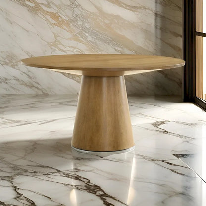 Yuvi 47 Inch Dining Table, Round Tabletop, Pedestal Base, Brown Finish