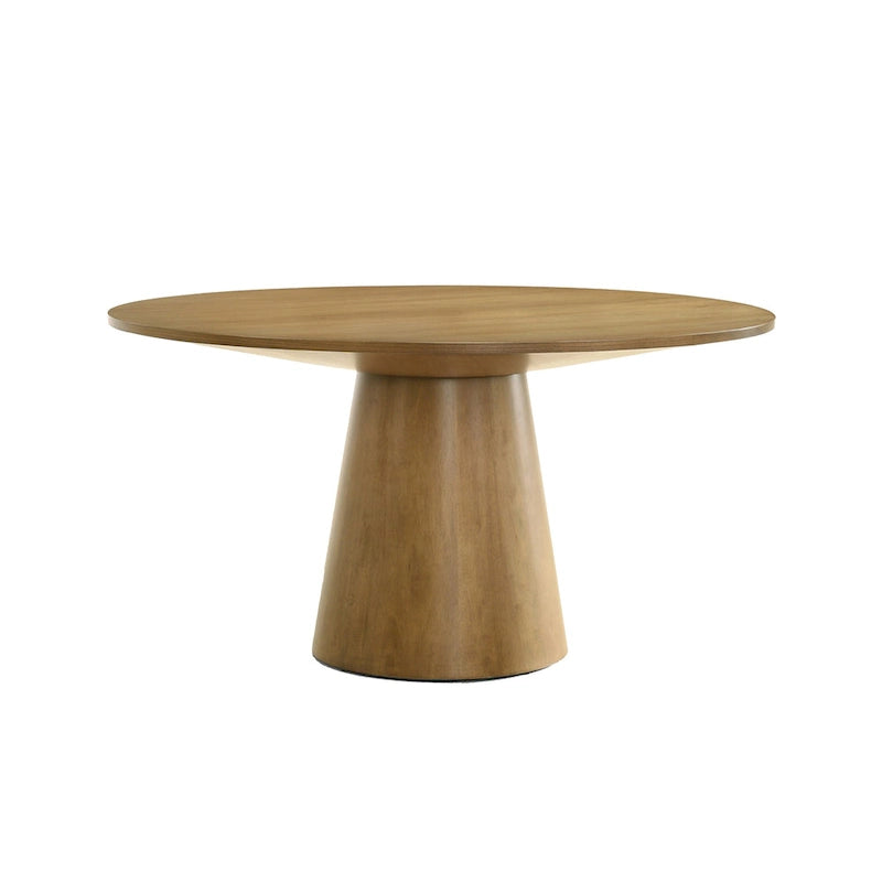 Yuvi 47 Inch Dining Table, Round Tabletop, Pedestal Base, Brown Finish