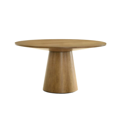 Yuvi 47 Inch Dining Table, Round Tabletop, Pedestal Base, Brown Finish