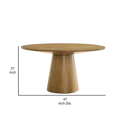 Yuvi 47 Inch Dining Table, Round Tabletop, Pedestal Base, Brown Finish