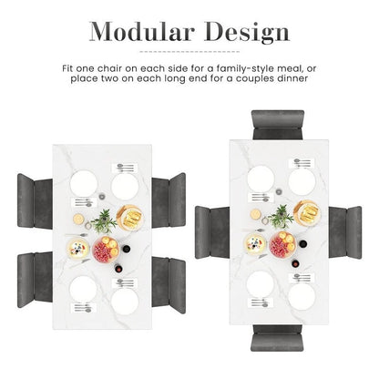 Grondin Modern Style Faux Marble Top 5-Piece Casual Dining Set with 4 Velvet Upholstered Dining Chairs