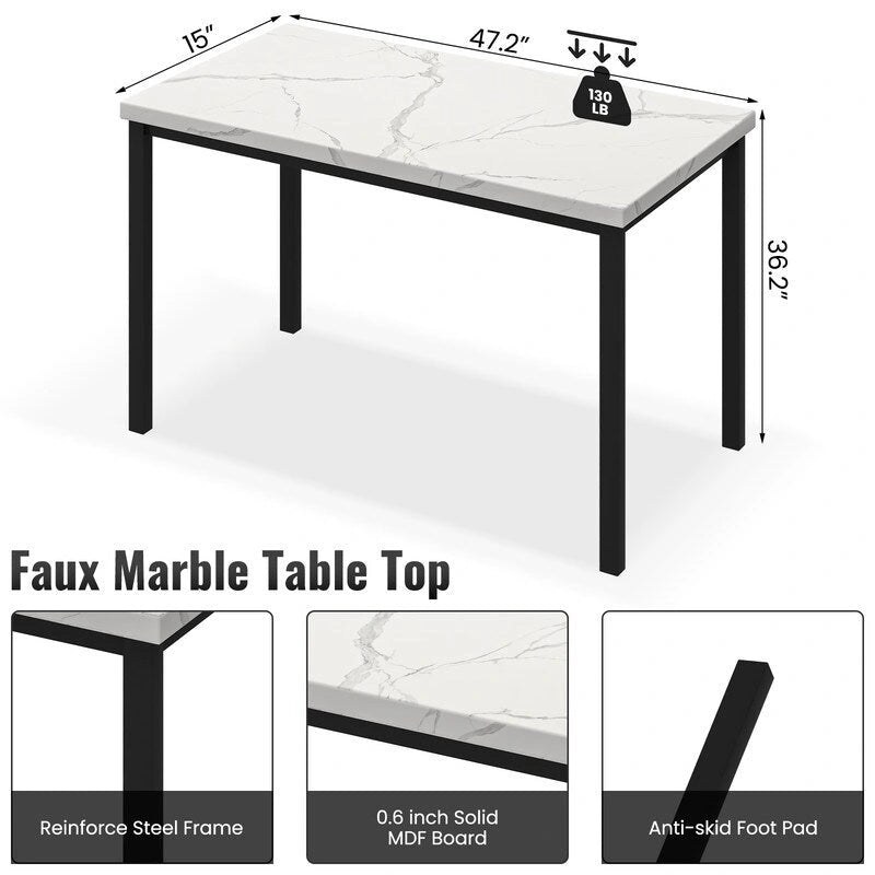 Grondin Modern Style Faux Marble Top 5-Piece Casual Dining Set with 4 Velvet Upholstered Dining Chairs