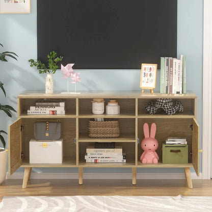 Anmytek Modern Rattan Wood TV Stand Console Table Entertainment Centers for TVs up to 65 - 59