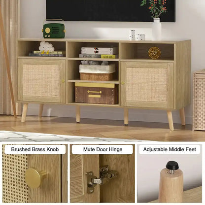 Anmytek Modern Rattan Wood TV Stand Console Table Entertainment Centers for TVs up to 65 - 59