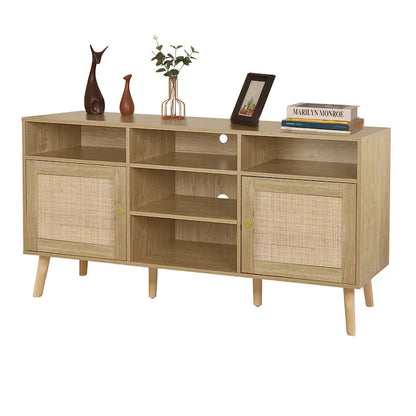Anmytek Modern Rattan Wood TV Stand Console Table Entertainment Centers for TVs up to 65 - 59