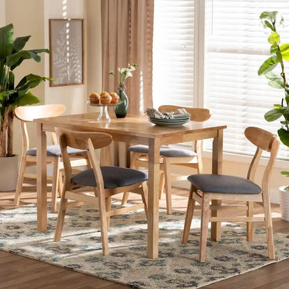 Norwin Mid-Century Grey Fabric and Natural Brown Finished Wood 5-Piece Dining Set