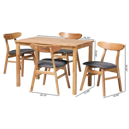 Norwin Mid-Century Grey Fabric and Natural Brown Finished Wood 5-Piece Dining Set