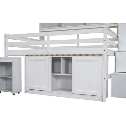 Full Size Wooden Loft Bed Big Storage with Under-bed Desk
