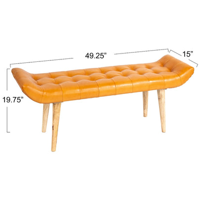 Wood and Goat Leather Bench