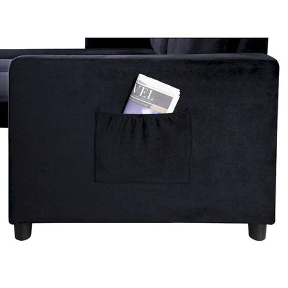 Ivy 81.5-inch Black Reversible Sleeper Sectional Sofa with Storage Chaise and Side Pocket - 81.5W x 60D x 33.5H