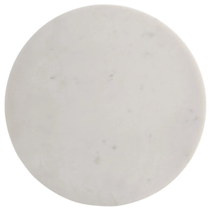 Drink Side Table, 11 Inch Round Marble, Spindle Pedestal Base, White, Gray