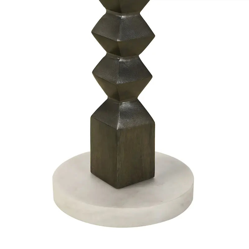 Drink Side Table, 11 Inch Round Marble, Spindle Pedestal Base, White, Gray