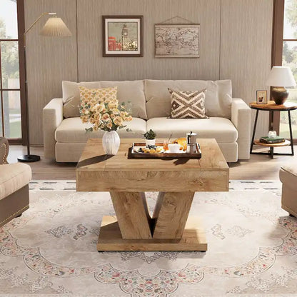 31.5 Inches Wood Coffee Table Square Center Cocktail Tea Table