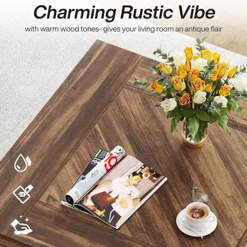 31.5 Inches Wood Coffee Table Square Center Cocktail Tea Table