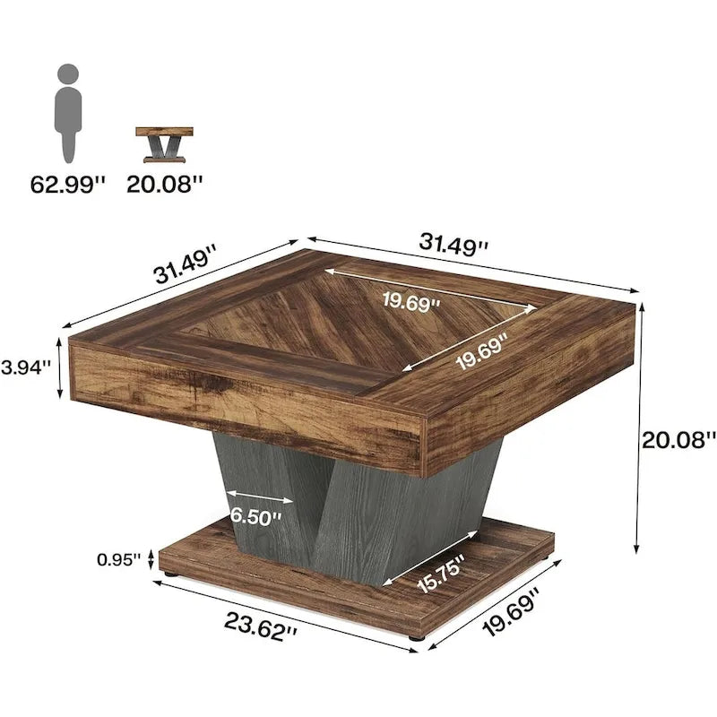 31.5 Inches Wood Coffee Table Square Center Cocktail Tea Table
