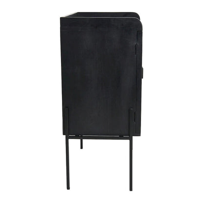 Solid Wood Bar Cabinet with Metal Legs and Woven Cane Doors