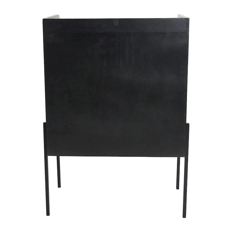 Solid Wood Bar Cabinet with Metal Legs and Woven Cane Doors
