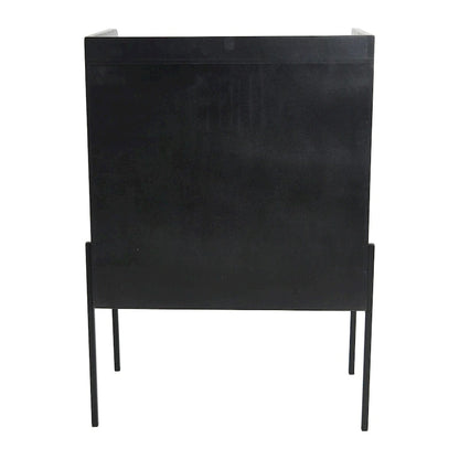 Solid Wood Bar Cabinet with Metal Legs and Woven Cane Doors