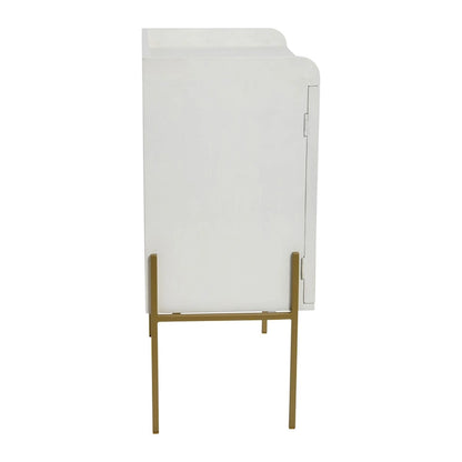 Solid Wood Bar Cabinet with Metal Legs and Woven Cane Doors